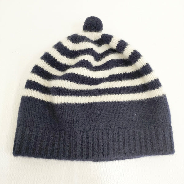 R&D.M.Co- ボーダー ポンポン付き 帽子 ニット帽 ニットキャップ ネイビー ホワイト レディース オールドマンズテーラー【中古】5-1014T◎