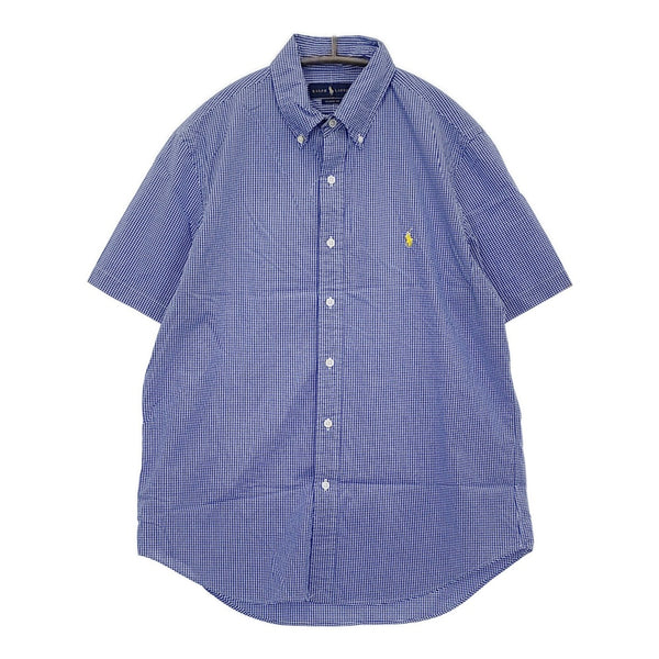 RALPH LAUREN CLASSIC FIT クラシックフィット ギンガムチェックボタンダウン半袖シャツ ブルー ホワイト メンズ ラルフローレン【中古】5-0704S♪