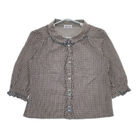 HONORE ギンガムチェック フリル ブラウス シャツ ブラック ホワイト レディース オノレ【中古】5-0528M∞