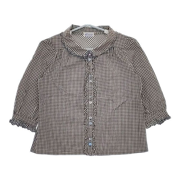 HONORE ギンガムチェック フリル ブラウス シャツ ブラック ホワイト レディース オノレ【中古】5-0528M∞
