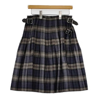 O'NEIL OF DUBLIN ウール チェック キルト プリーツ キルトピン付き スカート グレー ネイビー レディース オニールオブダブリン【中古】5-0825T∞
