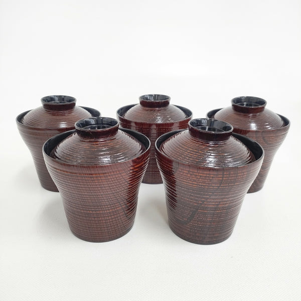 漆器 蓋付きお椀 5個セット 食器 ブラウン レディース【中古】5-0508G◎