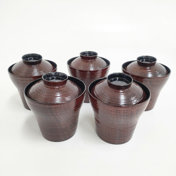 漆器 蓋付きお椀 5個セット 食器 ブラウン レディース【中古】5-0508G◎