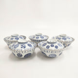 古伊万里 丸紋 蓋茶碗 蓋付き5客セット 食器 ホワイト ブルー レディース【中古】5-0510G◎