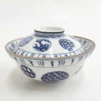 古伊万里 丸紋 蓋茶碗 蓋付き5客セット 食器 ホワイト ブルー レディース【中古】5-0510G◎