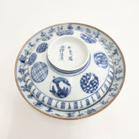 古伊万里 丸紋 蓋茶碗 蓋付き5客セット 食器 ホワイト ブルー レディース【中古】5-0510G◎