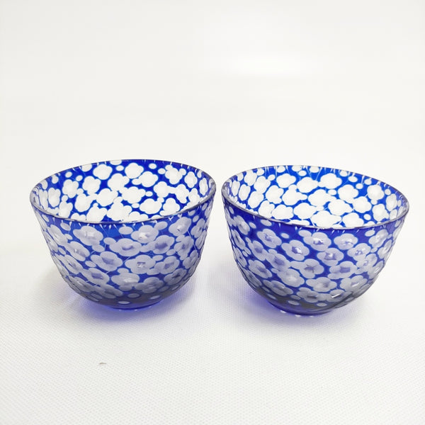 江戸切子 梅 カップ グラス 2客セット ギヤマン グラス ブルー レディース【中古】5-0510G◎