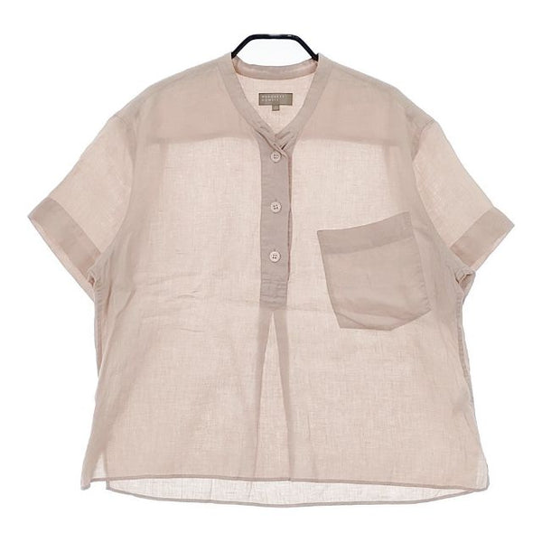 MARGARET HOWELL ファインリネンカラ-レスプルオーバーシャツ 578-3152006 半袖シャツ 23SS ライトピンク レディース マーガレットハウエル【中古】5-0607S∞