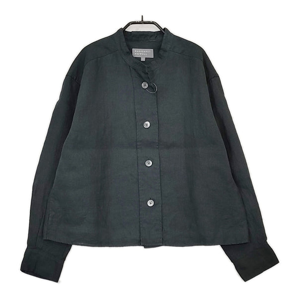 MARGARET HOWELL SHIRTING LINEN 定価36300円 578-4153013 バンドカラーシャツ 24SS Dグリーン レディース マーガレットハウエル【中古】5-0429M♪