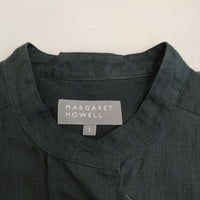 MARGARET HOWELL SHIRTING LINEN 定価36300円 578-4153013 バンドカラーシャツ 24SS Dグリーン レディース マーガレットハウエル【中古】5-0429M♪