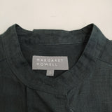 MARGARET HOWELL SHIRTING LINEN 定価36300円 578-4153013 バンドカラーシャツ 24SS Dグリーン レディース マーガレットハウエル【中古】5-0429M♪