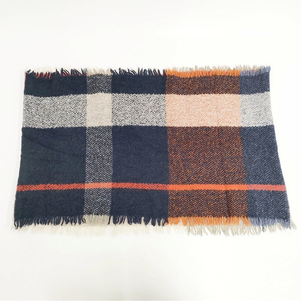 nume ブークレーツイードスヌード 定価16500円 アルパカ混 マフラー スヌード ネイビー ベージュ レディース ヌメ【中古】5-1016T◎