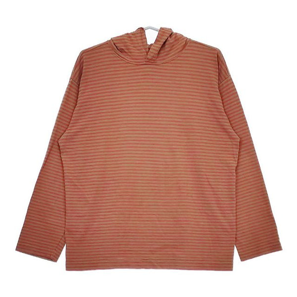 45R/45rpm 天竺ボーダーの908オーシャンフーディ 定価16500円 長袖Ｔシャツ カットソー ロンＴ レッド ブラウン レディース フォーティーファイブアールピーエム【中古】5-0604M∞