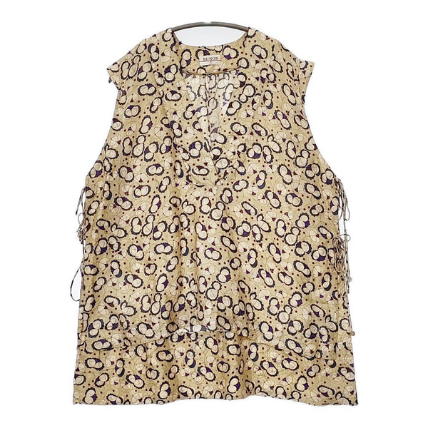 BUNON BN9006 シルク フラワーエンブロイダリーVネックベスト 定価35200円 ブラウス シャツ ベージュ ネイビー レディース ブノン【中古】5-1021S△