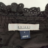 oblekt 高山都コラボ カットワーク レース パフスリーブ ブラウス シャツ ブラック レディース オブレクト【中古】5-0604S∞