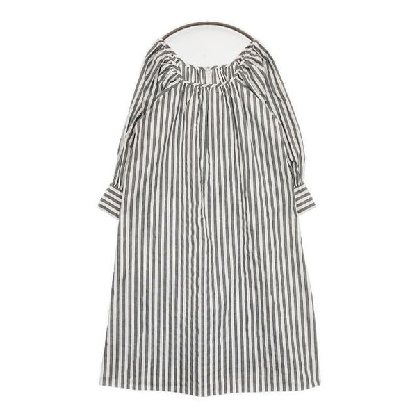 oblekt 高山都コラボ ストライプボリュームスリーブワンピース ワンピース ホワイト グレー レディース オブレクト【中古】5-0830M∞