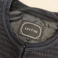 any FAM セレモニー カラミツイード ノーカラー ジャケット ネイビー レディース エニィファム【中古】5-0830M∞
