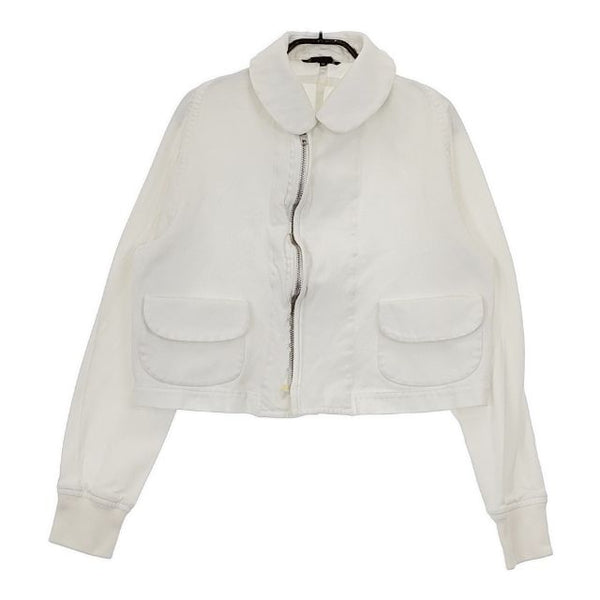 COMME des GARCONS ポリ縮絨 丸襟 GO-J076 加工 ジャケット ブルゾン AD2004 オフホワイト レディース コムデギャルソン【中古】5-0616M∞