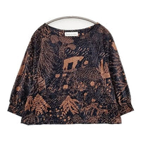 l'atelier du savon ベロア 総柄 ブラウス カットソー ブラック ブラウン レディース アトリエドゥサボン【中古】5-0825T∞