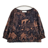 l'atelier du savon ベロア 総柄 ブラウス カットソー ブラック ブラウン レディース アトリエドゥサボン【中古】5-0825T∞