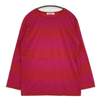 homspun ワイドボーダー 181-6250 コットン 長袖Ｔシャツ カットソー ロンＴ レッド ピンク レディース ホームスパン【中古】5-0830M∞