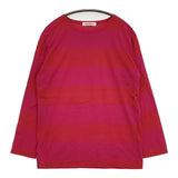 homspun ワイドボーダー 181-6250 コットン 長袖Ｔシャツ カットソー ロンＴ レッド ピンク レディース ホームスパン【中古】5-0830M∞