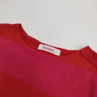 homspun ワイドボーダー 181-6250 コットン 長袖Ｔシャツ カットソー ロンＴ レッド ピンク レディース ホームスパン【中古】5-0830M∞