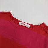 homspun ワイドボーダー 181-6250 コットン 長袖Ｔシャツ カットソー ロンＴ レッド ピンク レディース ホームスパン【中古】5-0830M∞