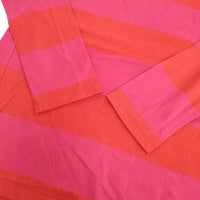 homspun ワイドボーダー 181-6250 コットン 長袖Ｔシャツ カットソー ロンＴ レッド ピンク レディース ホームスパン【中古】5-0830M∞