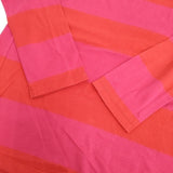 homspun ワイドボーダー 181-6250 コットン 長袖Ｔシャツ カットソー ロンＴ レッド ピンク レディース ホームスパン【中古】5-0830M∞