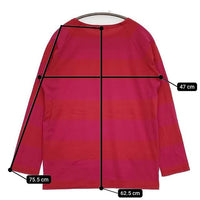 homspun ワイドボーダー 181-6250 コットン 長袖Ｔシャツ カットソー ロンＴ レッド ピンク レディース ホームスパン【中古】5-0830M∞