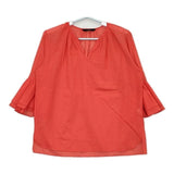 Liesse フレアスリーブ A0175FB294 シアー コットン ブラウス シャツ レッド系 レディース リエス【中古】5-0609M∞