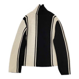 DES PRES セミウーステッドウールストライプ ハイネックプルオーバー セーター ニット ホワイト ブラック レディース デプレ【中古】5-1026T∞