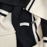 DES PRES セミウーステッドウールストライプ ハイネックプルオーバー セーター ニット ホワイト ブラック レディース デプレ【中古】5-1026T∞