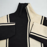 DES PRES セミウーステッドウールストライプ ハイネックプルオーバー セーター ニット ホワイト ブラック レディース デプレ【中古】5-1026T∞