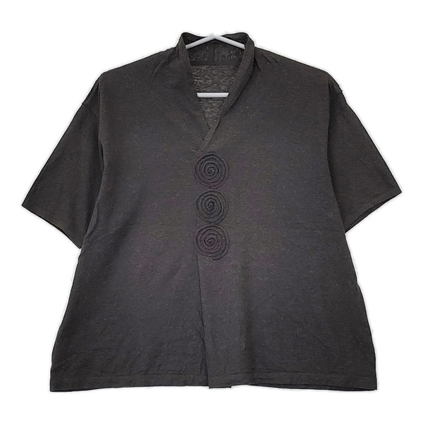 JURGEN LEHL J0102UB937 サークル刺繍 ヘンプコットン うずまき  半袖Ｔシャツ カットソー チャコールグレー レディース ヨーガンレール【中古】5-0606S△