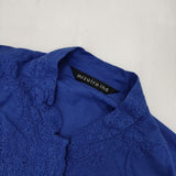 mizuiro-ind 刺繍 スタンドカラー 日本製 コットン レース ブラウス シャツ ブルー レディース ミズイロインド【中古】5-0827M∞
