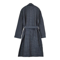 homspun コットンリネン ローブ 201-0100 チェック ベルト付き コート ネイビー レディース ホームスパン【中古】5-0810M∞