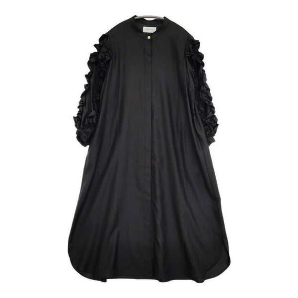 HERENCIA ラッフルバルーンスリーブ ツイルブラウスドレス 定価28380円 H323161 ワンピース ブラック レディース ヘレンチア【中古】5-1124M∞