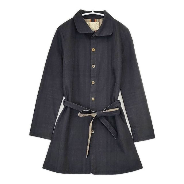 Pal'las Palace 裏地チェック ベルト付き チェック コート 濃紺 ネイビー レディース パラスパレス【中古】5-0810M∞