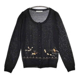 Franche lippee 刺繍 カーディガン ブラック レディース フランシュリッペ【中古】5-0818M∞