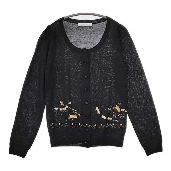 Franche lippee 刺繍 カーディガン ブラック レディース フランシュリッペ【中古】5-0818M∞