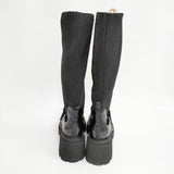 Le Talon 24aw KARIN TAKUBO × LE TALON リブニットベルトブーツ 定価17600円 サイズLL ブーツ ブラック レディース ルタロン【中古】5-1014T◎