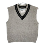 MHL. 595-4261501 TOUGH WOOL RIB サイズ2 ウールVネックニット ベスト 24AW グレー レディース エムエイチエル【中古】5-0429T♪