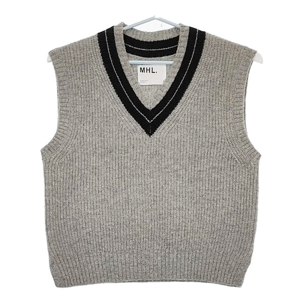 MHL. 595-4261501 TOUGH WOOL RIB サイズ2 ウールVネックニット ベスト 24AW グレー レディース エムエイチエル【中古】5-0429T♪