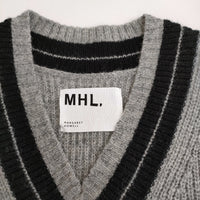 MHL. 595-4261501 TOUGH WOOL RIB サイズ2 ウールVネックニット ベスト 24AW グレー レディース エムエイチエル【中古】5-0429T♪