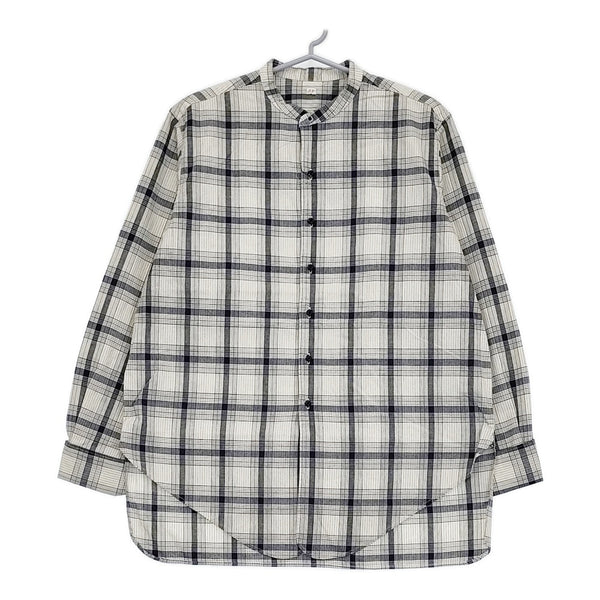OUTIL 新品 CHEMISIER SAPOIS 2 OV-S008 定価38500円 チェック バンドカラー 長袖シャツ エクリュ インディゴ メンズ ウティ【中古】5-0603M♪