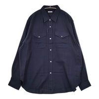 MANAVE 新品 コットンウール レギュラーカラーシャツ L フランス製 定価49000円 長袖シャツ ネイビー メンズ マナベ【中古】5-0823T∞