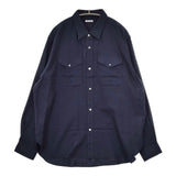 MANAVE 新品 コットンウール レギュラーカラーシャツ L フランス製 定価49000円 長袖シャツ ネイビー メンズ マナベ【中古】5-0823T∞