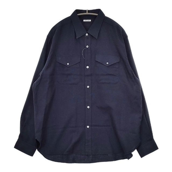 MANAVE 新品 コットンウール レギュラーカラーシャツ L フランス製 定価49000円 長袖シャツ ネイビー メンズ マナベ【中古】5-0823T∞